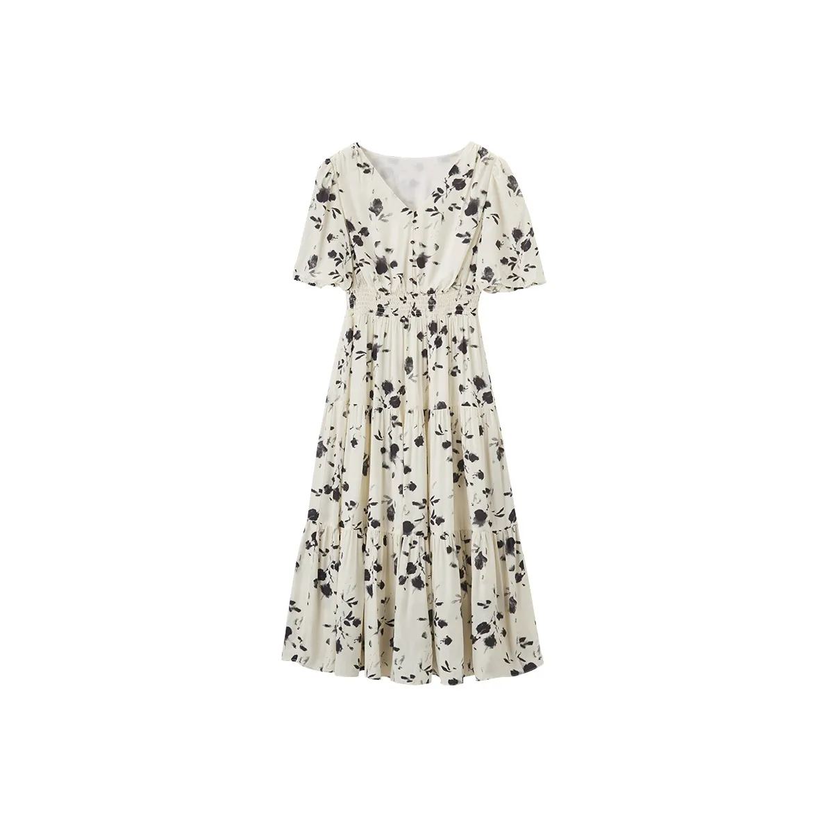 XIANGYING Short Sleeved Dress Women's Beige