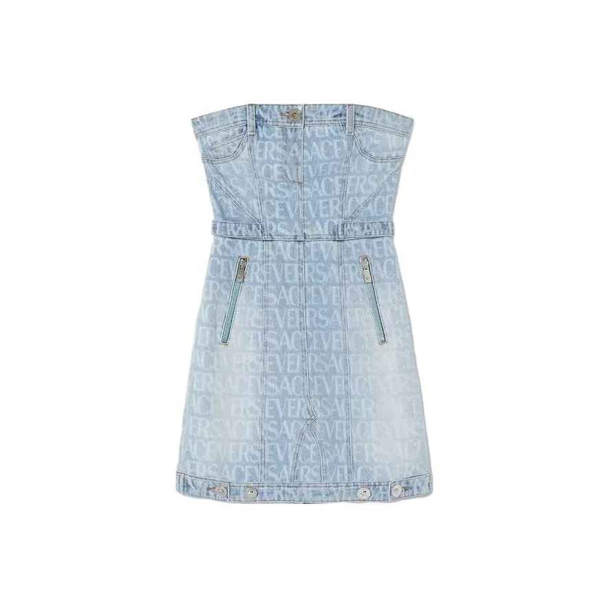VERSACE All Over Denim Mini Dress 'Light Blue'