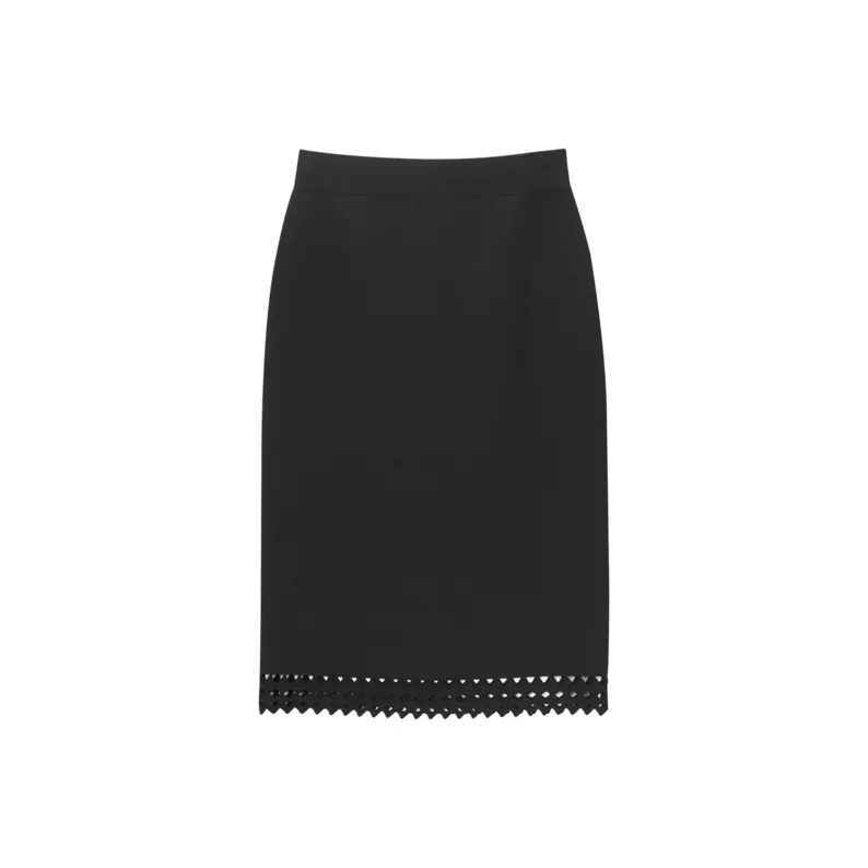 OVV Черная однотонная 04 женская вязаная длинная юбка