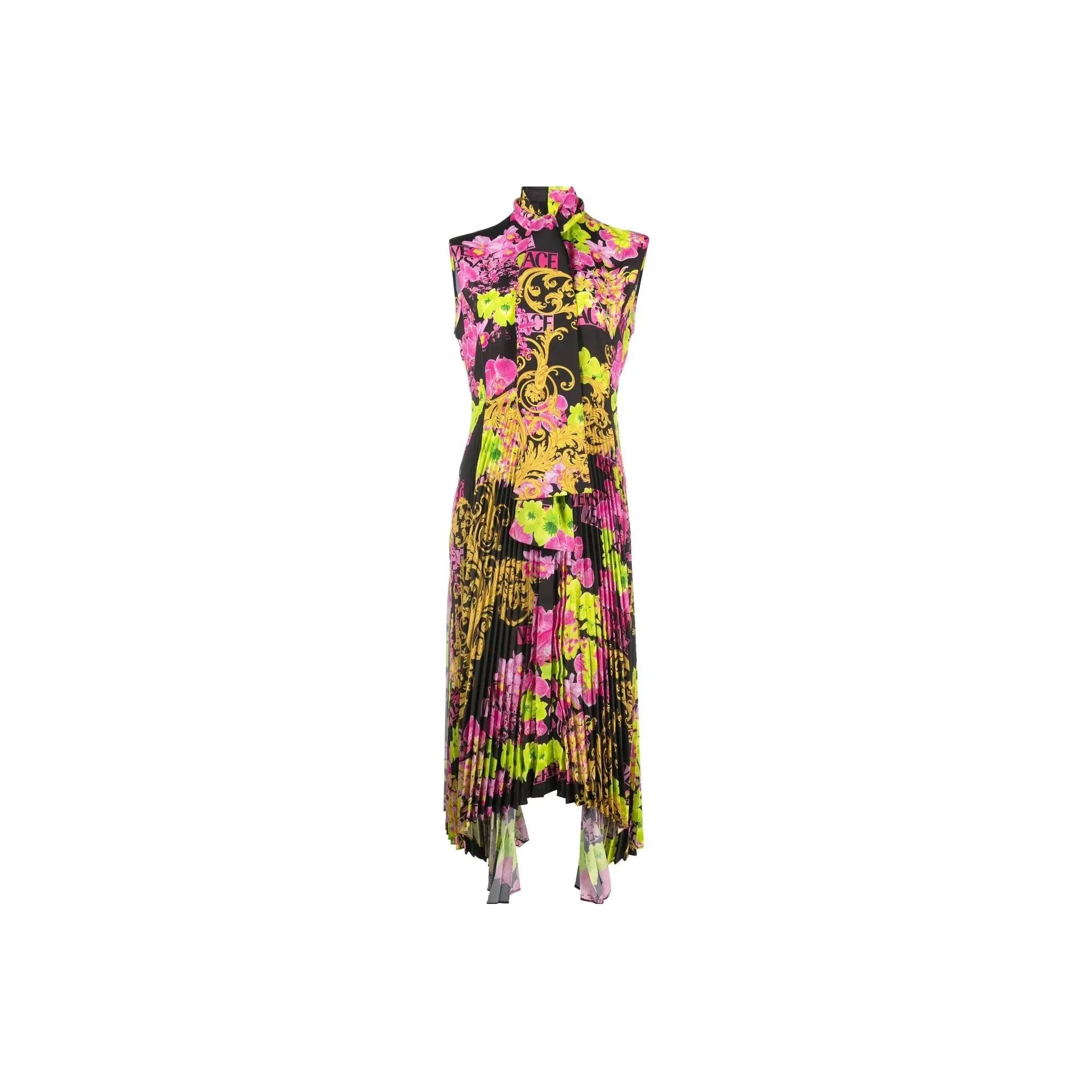VERSACE Floral Printed Asymmetric Sleeveless Dress