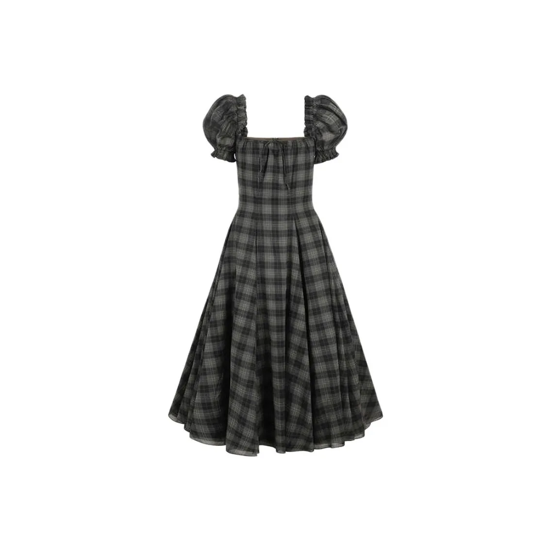 Selkie Коллекция FW24 Короткий рукав Платье Женское Серо-белая клетка с принтом