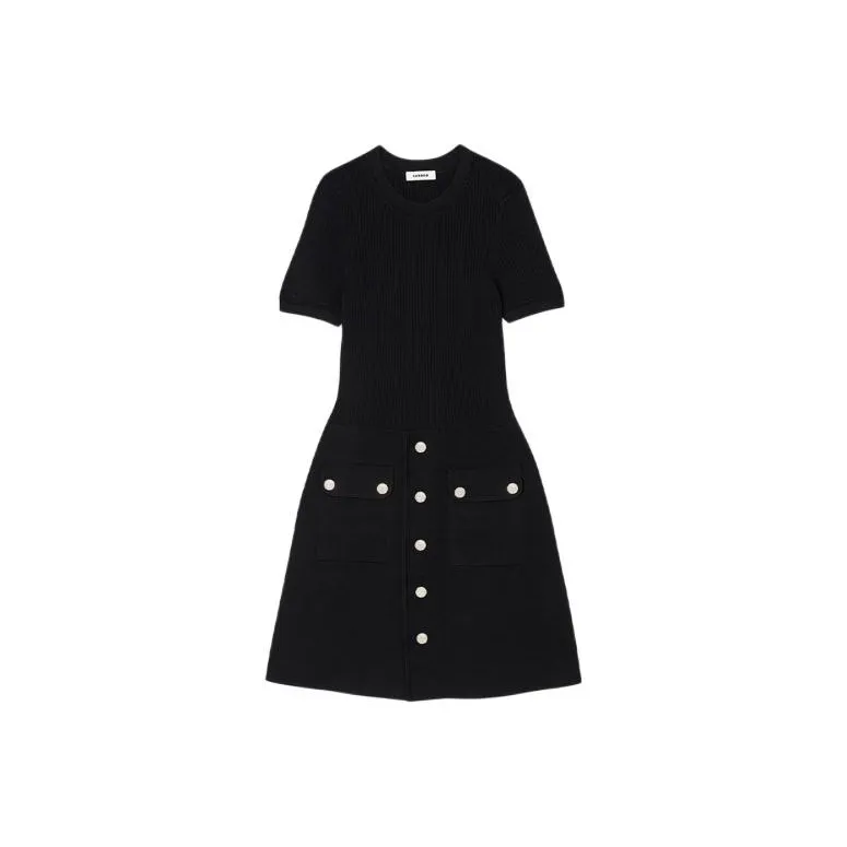 Sandro Короткий рукав Платье Женское Черное