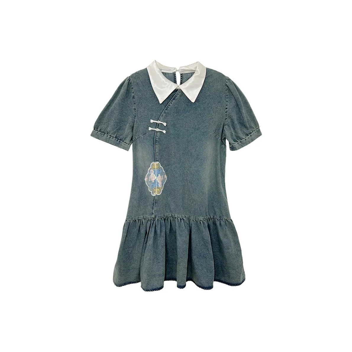 Icicofficial Short Sleeved Dress Women's Multicolor Denim Dress