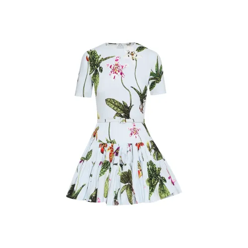 Oscar De La Renta Светло-синий Женские Короткие Платья с Рукавами