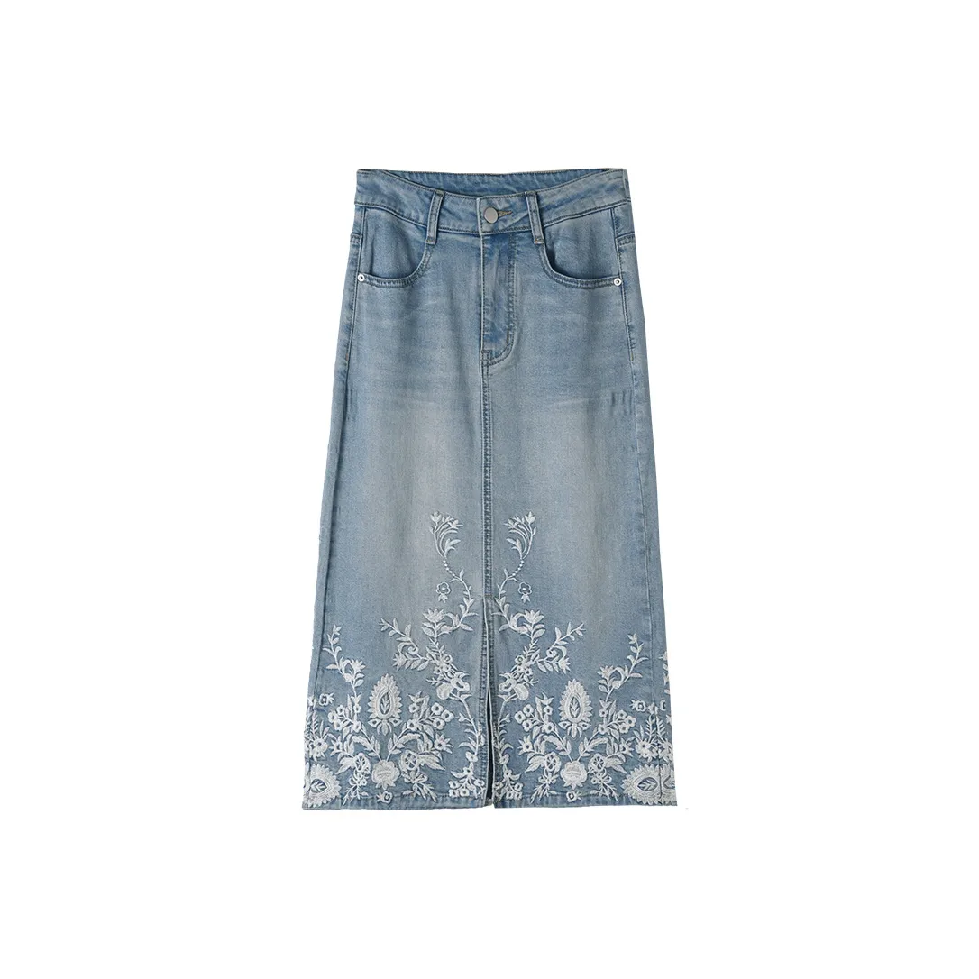 HIPPIEMISS Denim Long Skirt Women's Light Blue