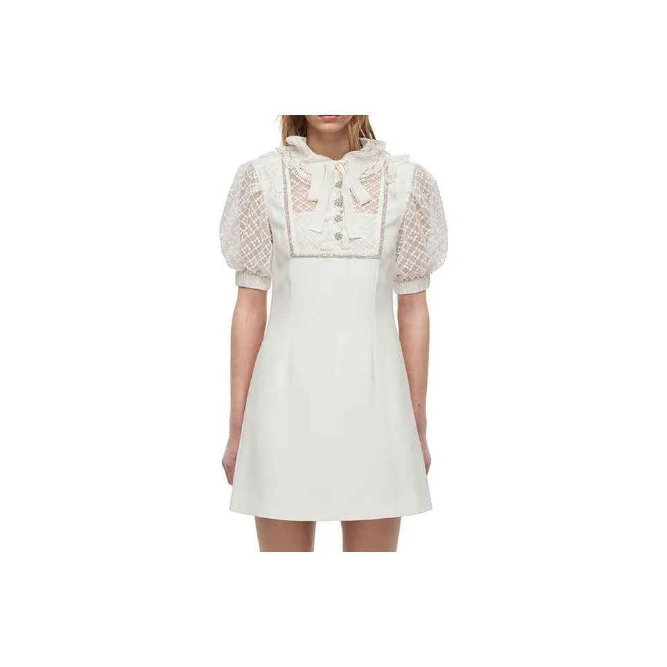 Self Портрет Белый Женские Короткие Платья с Рукавами