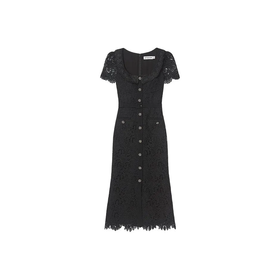 Self portrait Floral macramé Belted Midi Dress