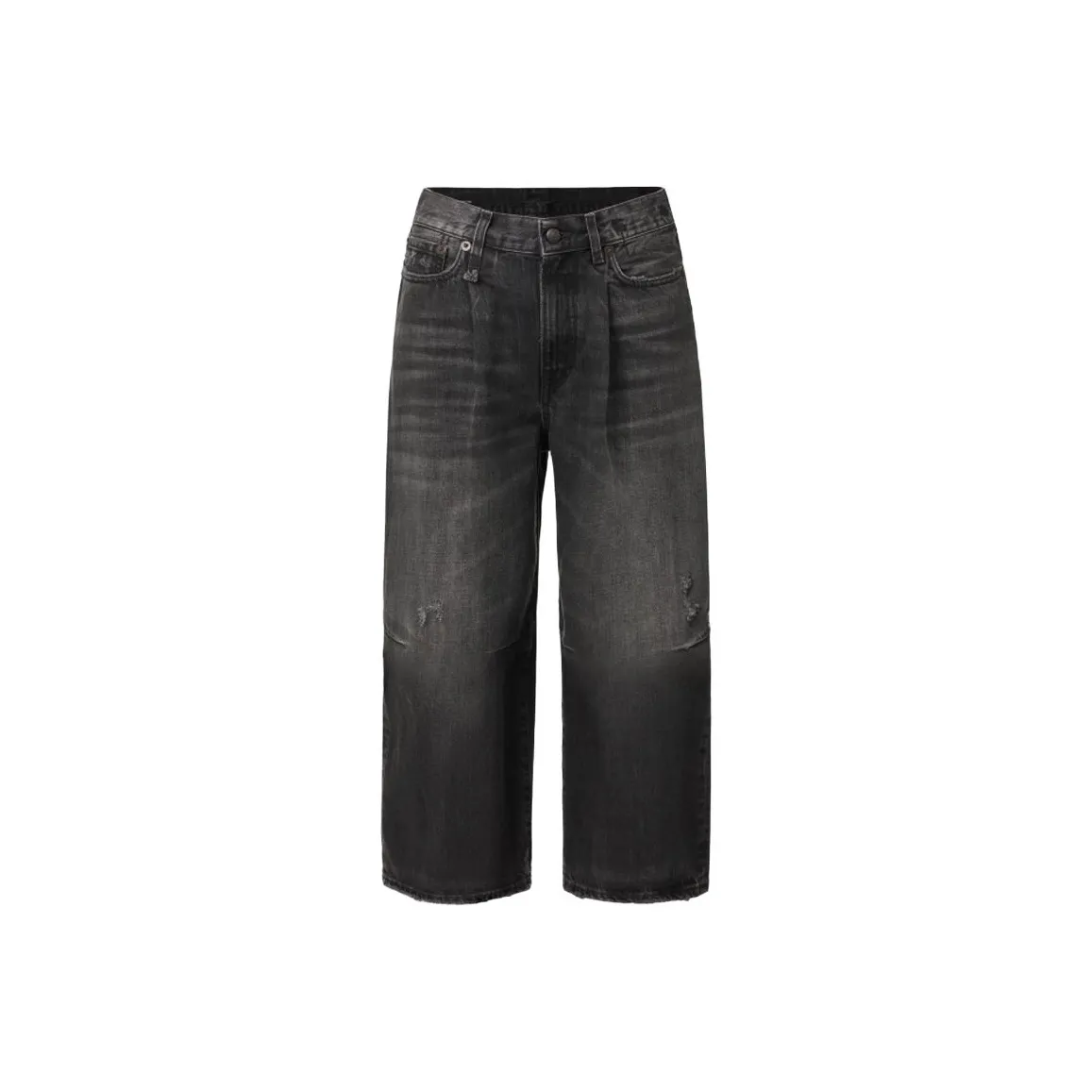 R13 Distressed Cropped Wide Leg Jeans