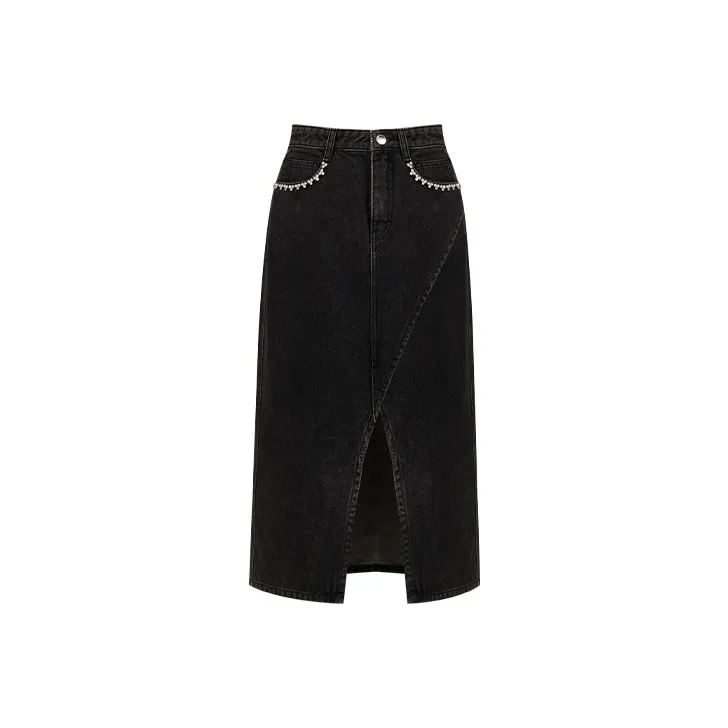 TAMMY TANGS Деним Длинная Юбка Женская Деним Черный