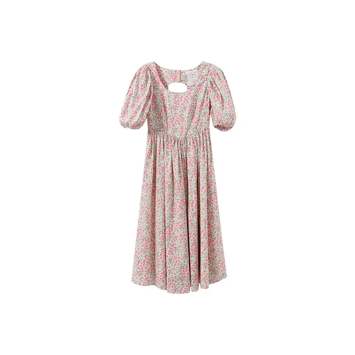 YUMOMO STAR Розовые цветы Женские Короткие Платья с Рукавами