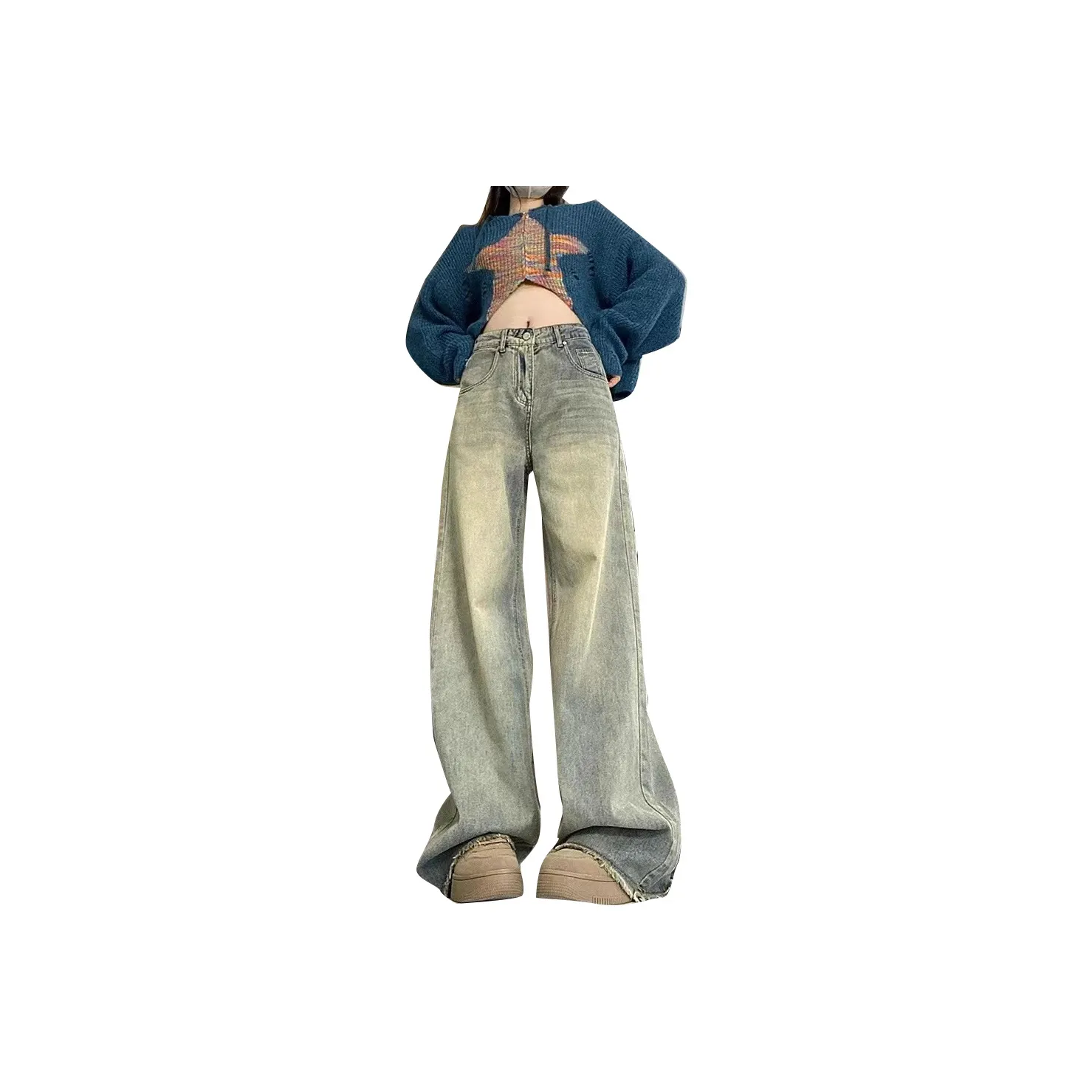 LCEVHZ'S Jeans Versatile Slimming Floor Length Pants Women's Light Blue