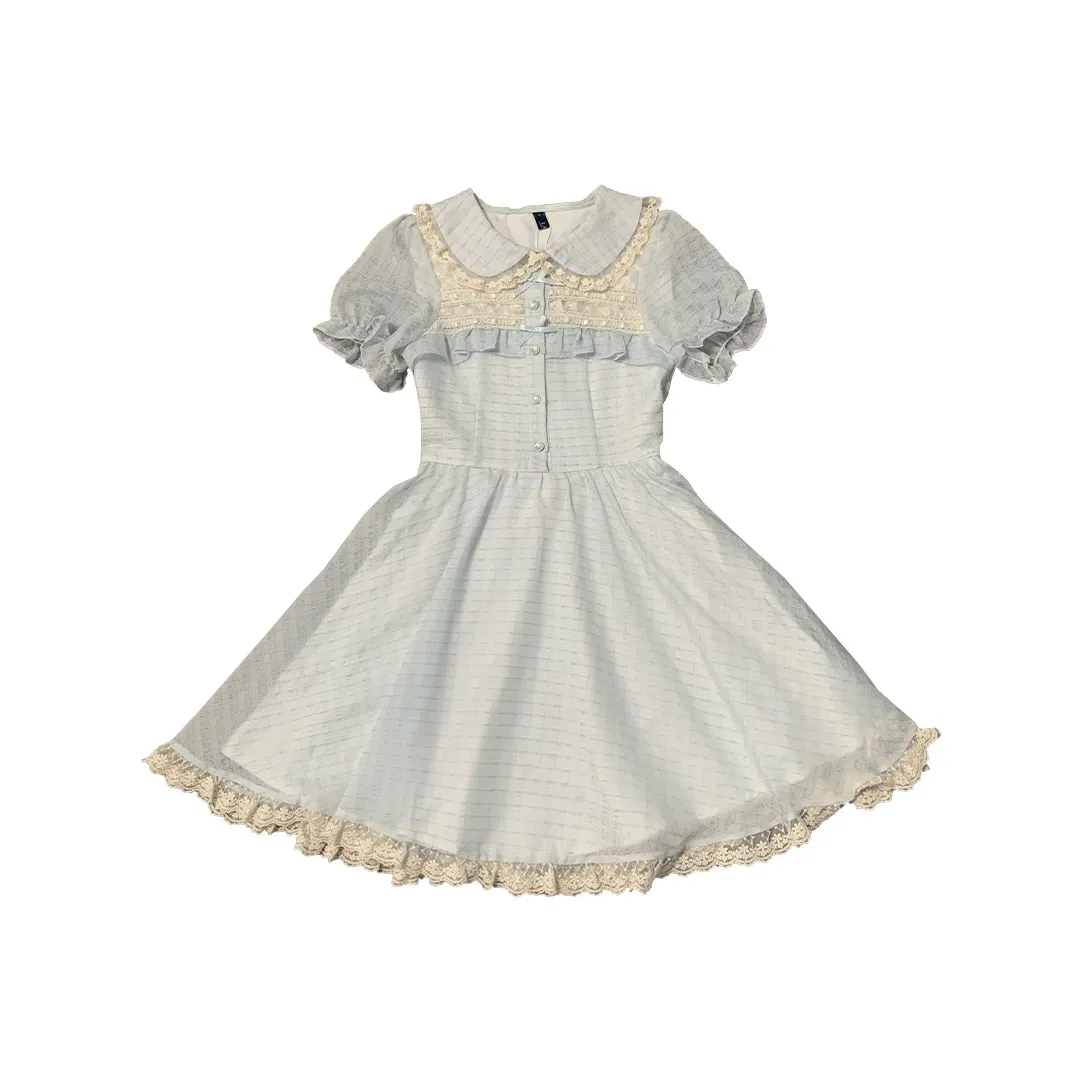 LALAJK Маленький Капля воды Короткий рукав Платье Женское Синее