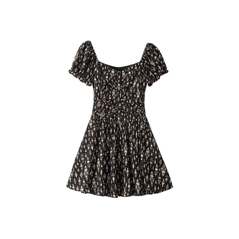 BANANA CICI Короткий рукав Платье Женское Черный цветок Черный цветок