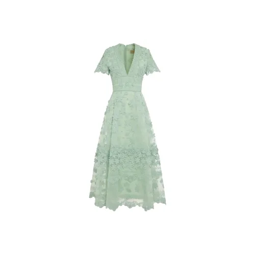 ELIE SAAB Зеленое Женское Короткое Платье с Рукавами