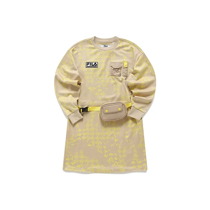FILA FUSION FILA FUSION X WM White Mountain Collaboration Long Sleeved Dress Women's Gold Night Cherry
