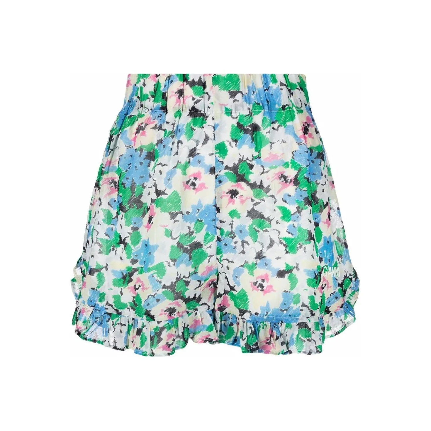 GANNI Ruffle trim Floral Shorts