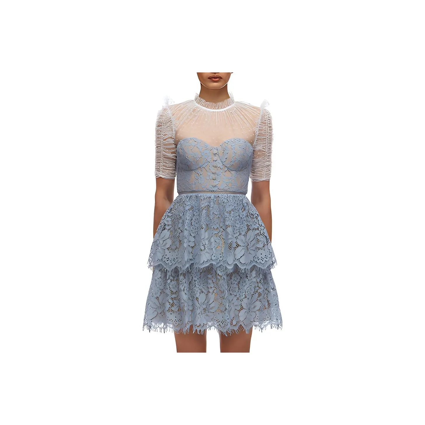 Self-portrait Short-Sleeved Dresses Women's Haze Blue