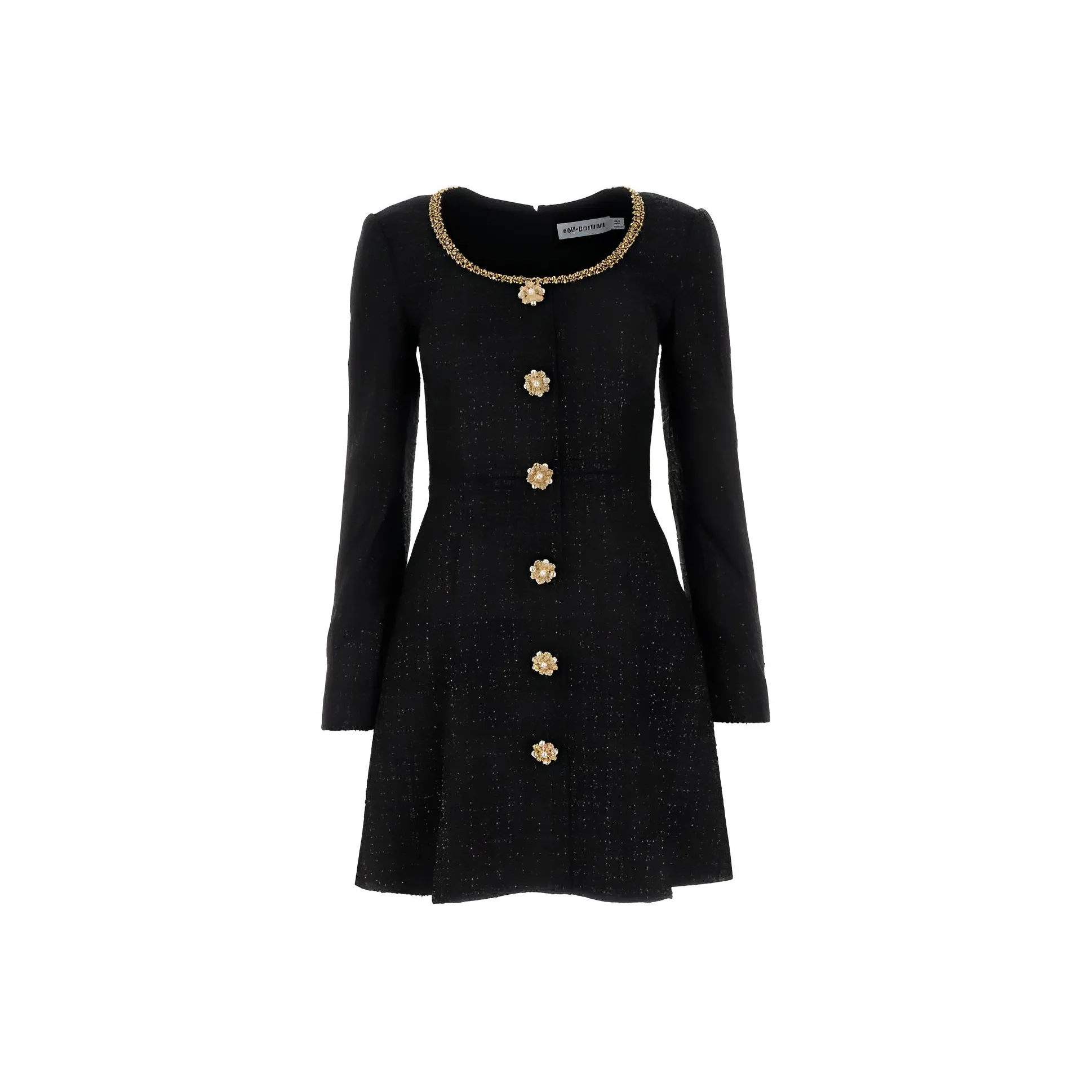 Self Portrait Длинное Платье с Длинными Рукавами Женское Черное