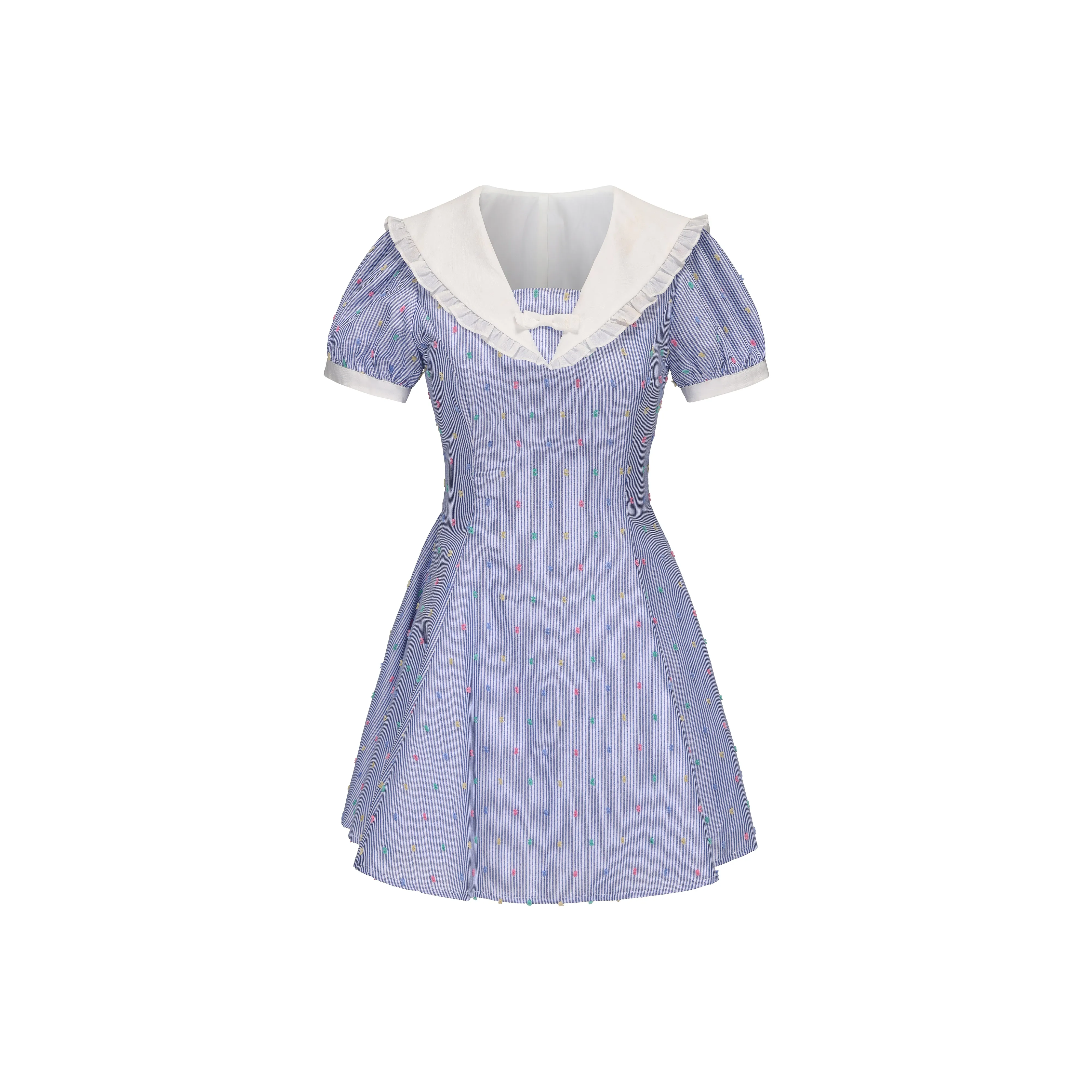 CHIWAWAMEME Short Sleeved Dress Women's Summer Blue Stripes Pattern
