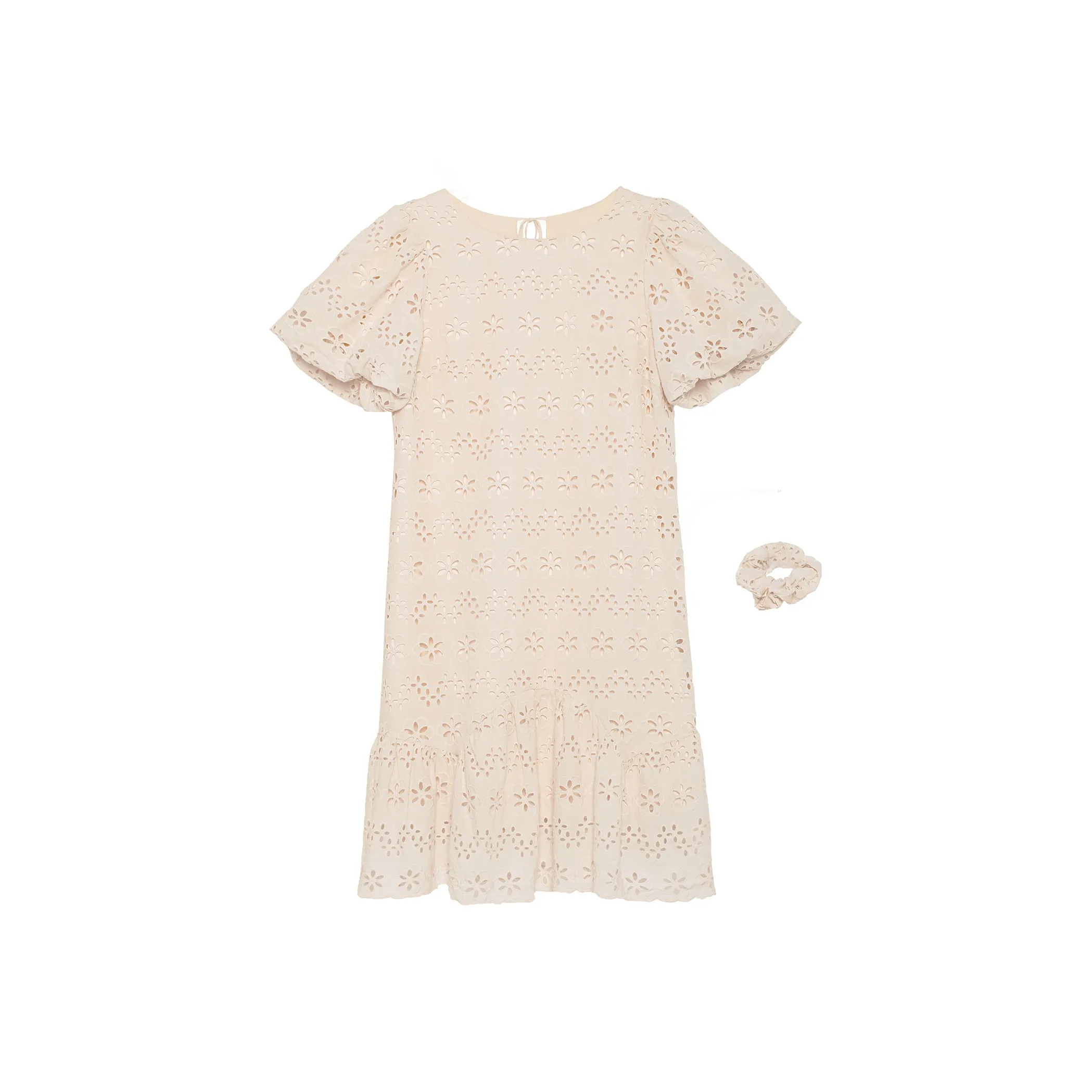 Fstudio Корейский стиль Маленький Рукав Кнопка Русалка Вышивка Дизайн Короткий Рукав Платье Женское