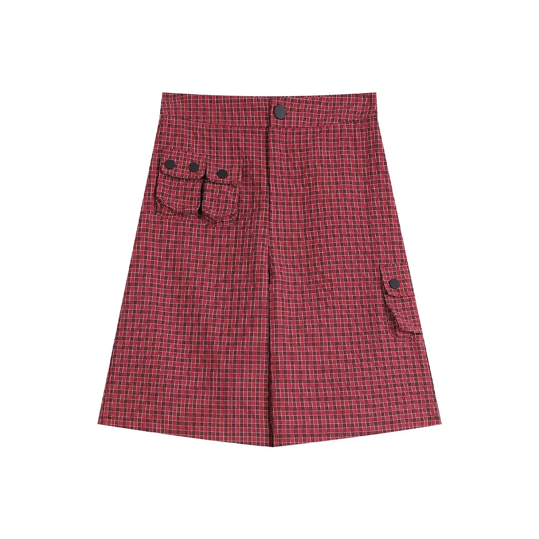ELF SACK Shorts Women's Dark Red Plaid