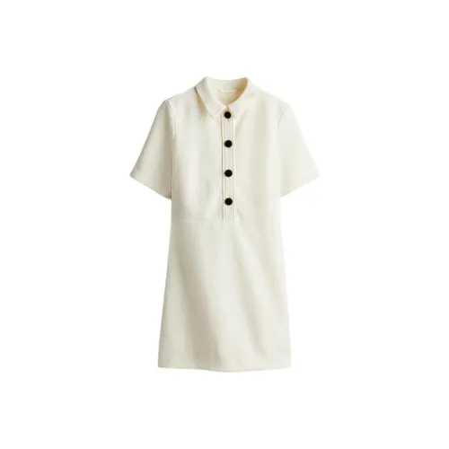 H&M Крем Женские Короткие Платья с Рукавами