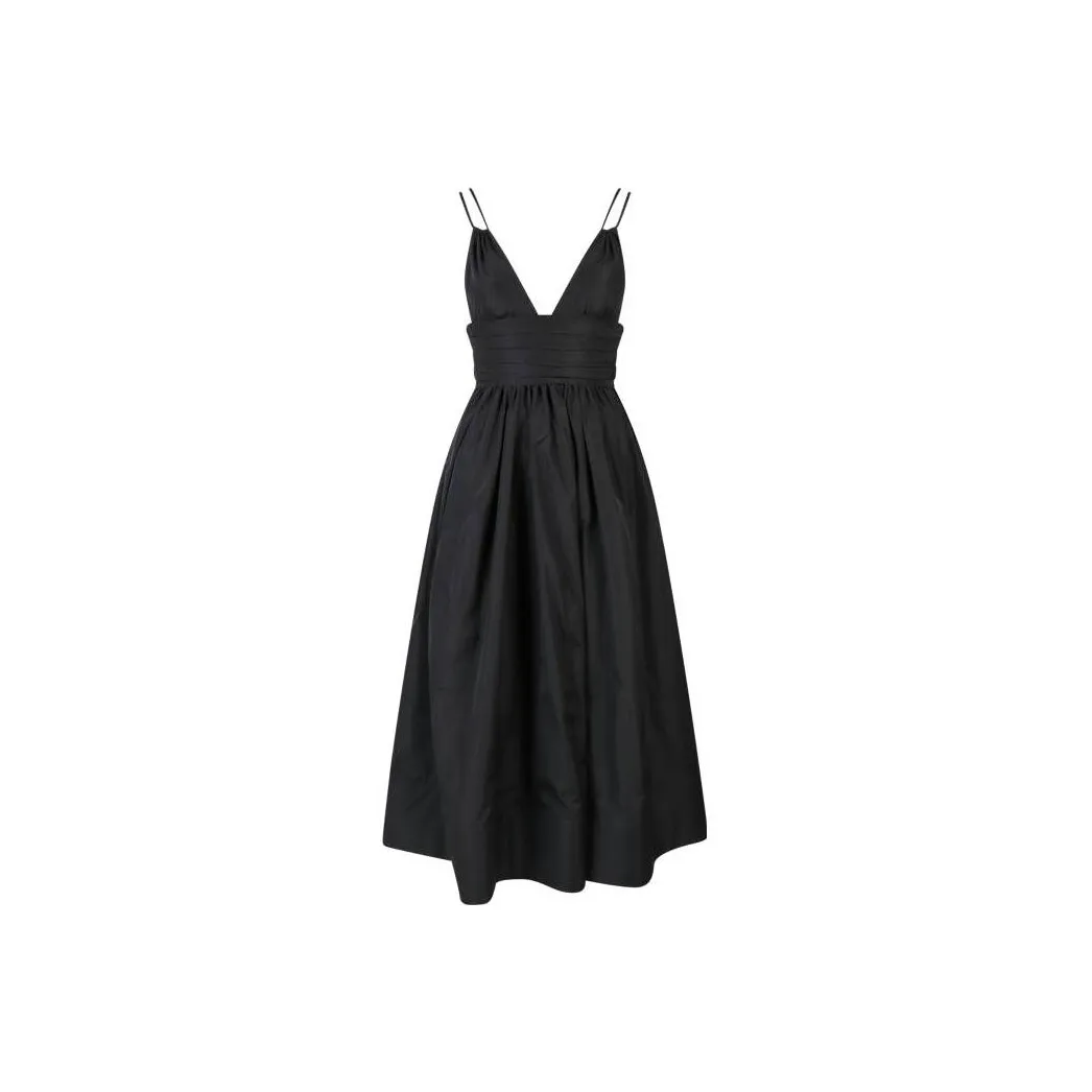 sostellaire Square Acetate Sunglasses Womens Black Spaghetti Strapped V Neck Midi Dress