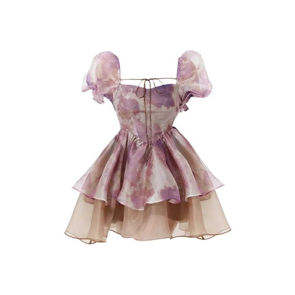 COSYISM Короткий рукав платье женское фиолетовое