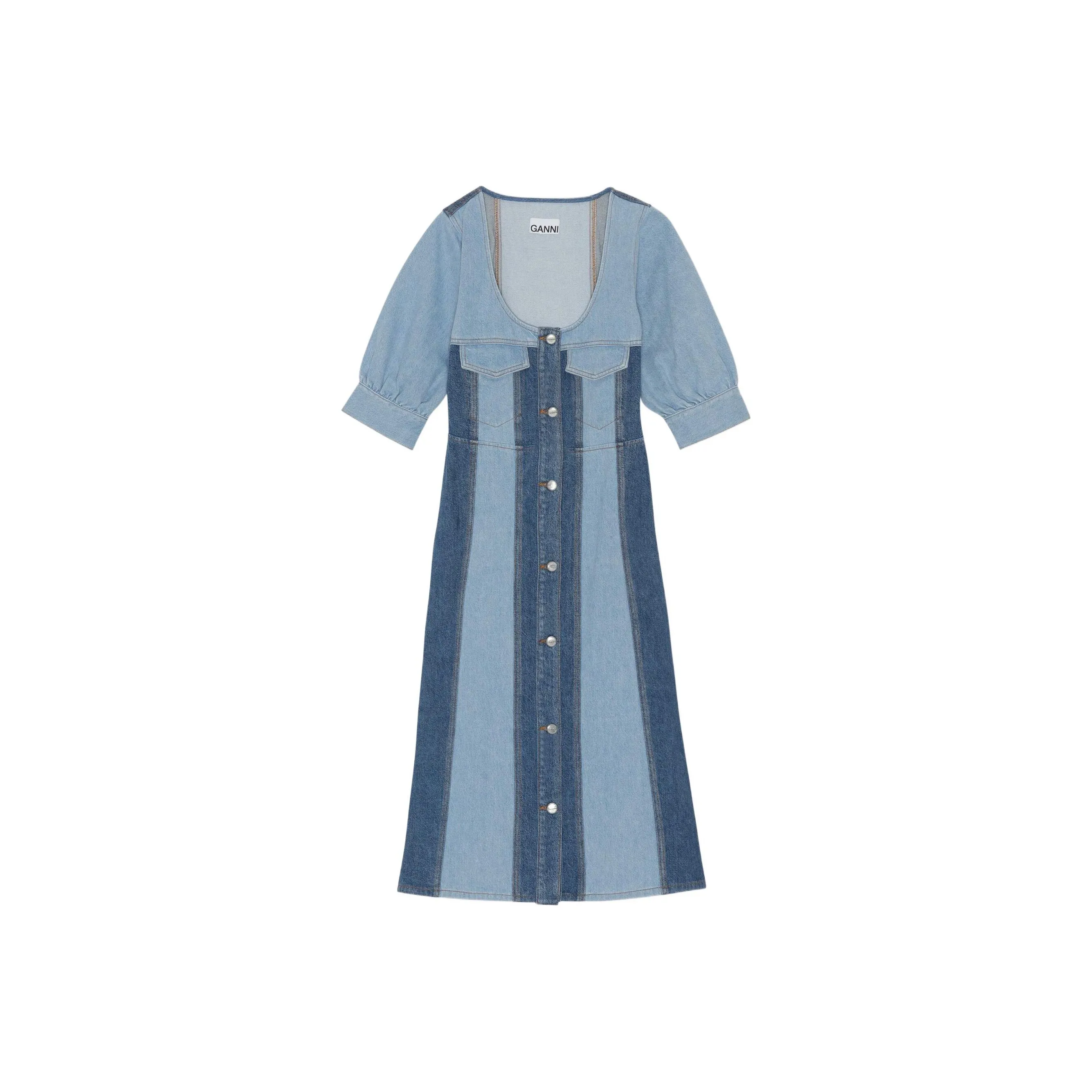 GANNI Short-Sleeved Dresses Women's Blue