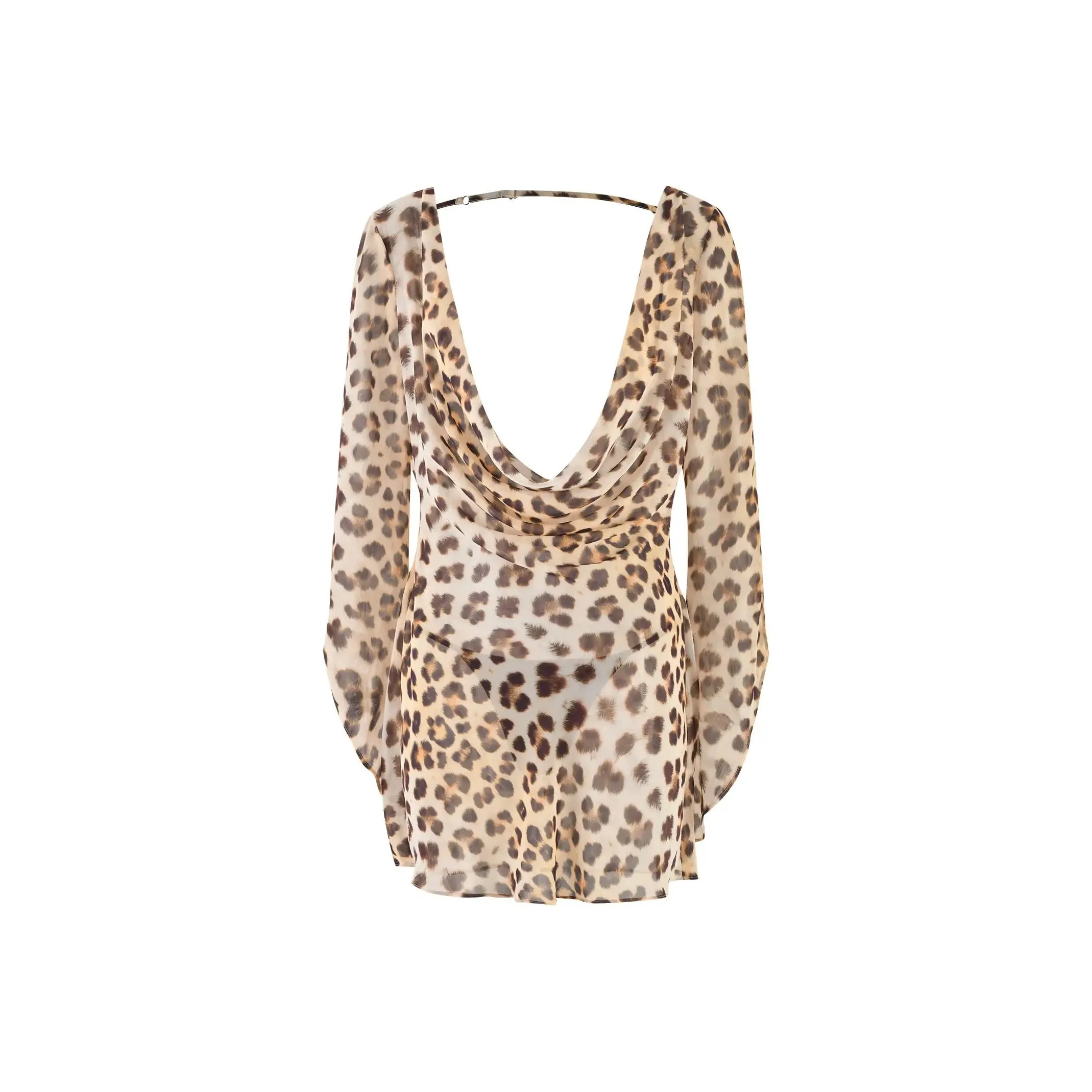 I.AM.GIA Maria Мини Платье Длинное Платье с Длинными Рукавами Женское Леопард Леопардовый Прит