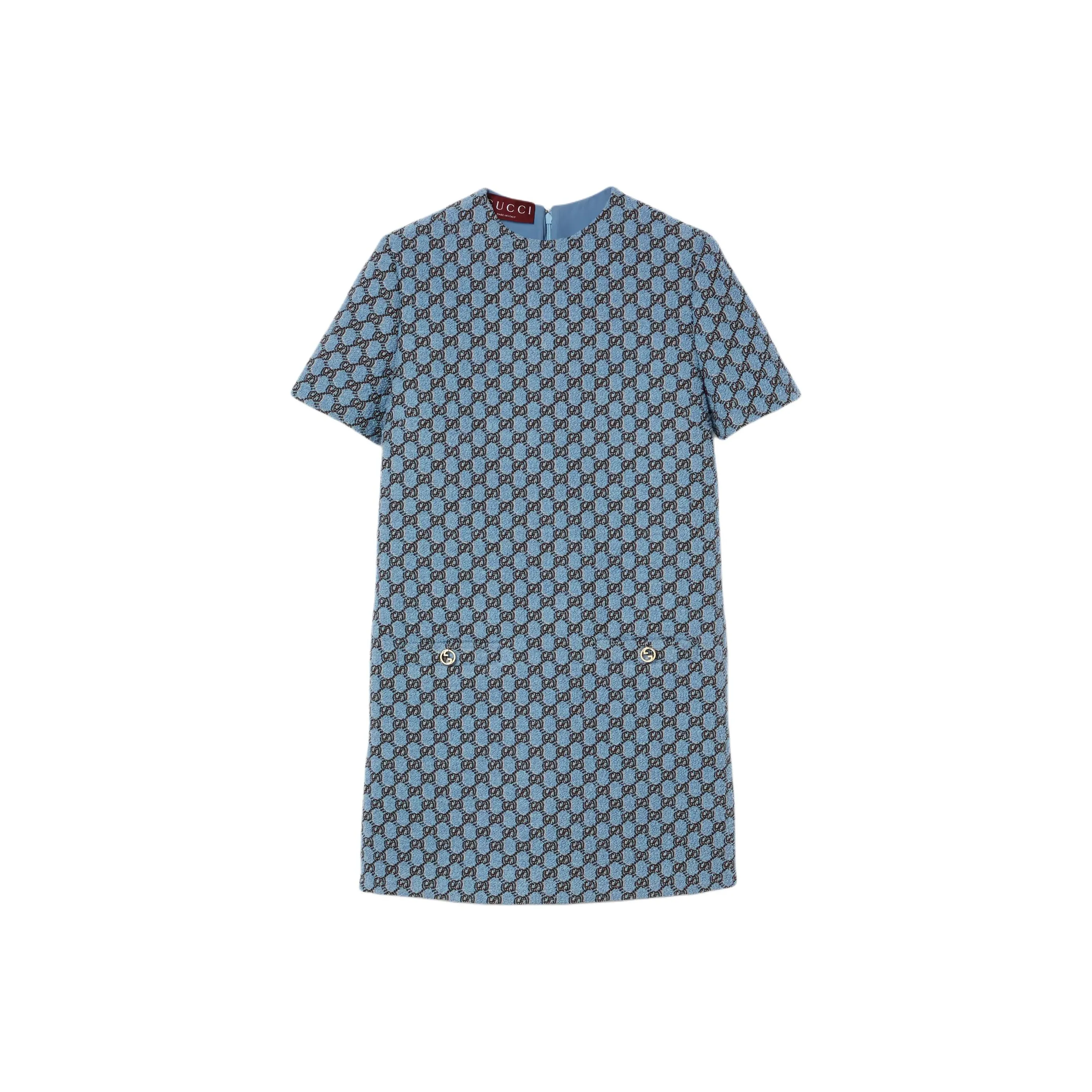 GUCCI Embroidered Tweed Zip Up Dress