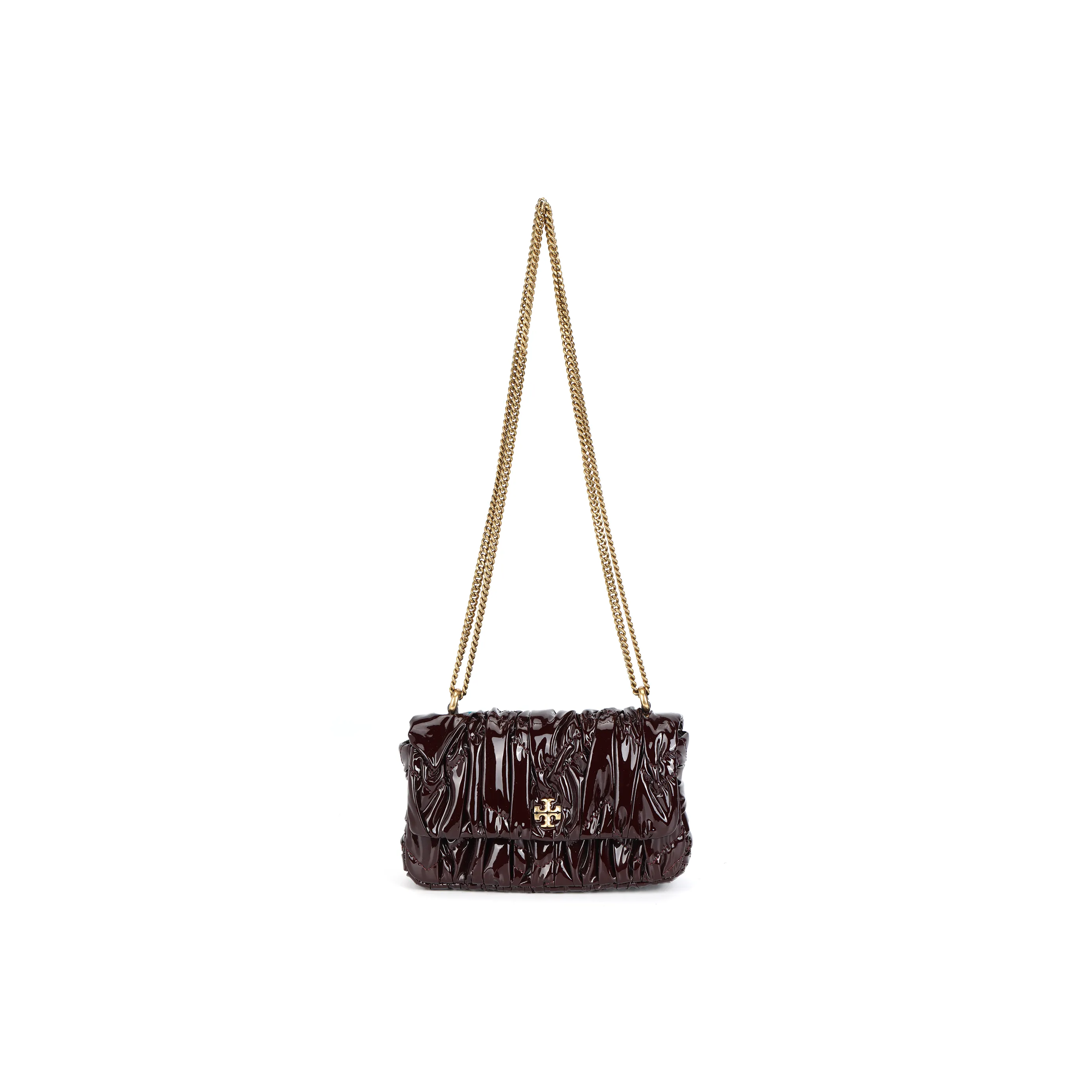 TORY BURCH Kira Patent Leather Genuine Leather Bonded Portable Crossbody Bag Shoulder Bag Women's Dark Reddish Purple