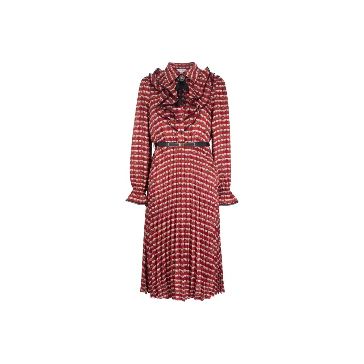 Anmani Длинное платье с длинными рукавами женское бордового цвета