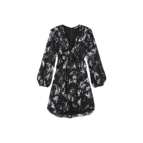 THE KOOPLES Черное Женское Длинное Платье с Рукавами