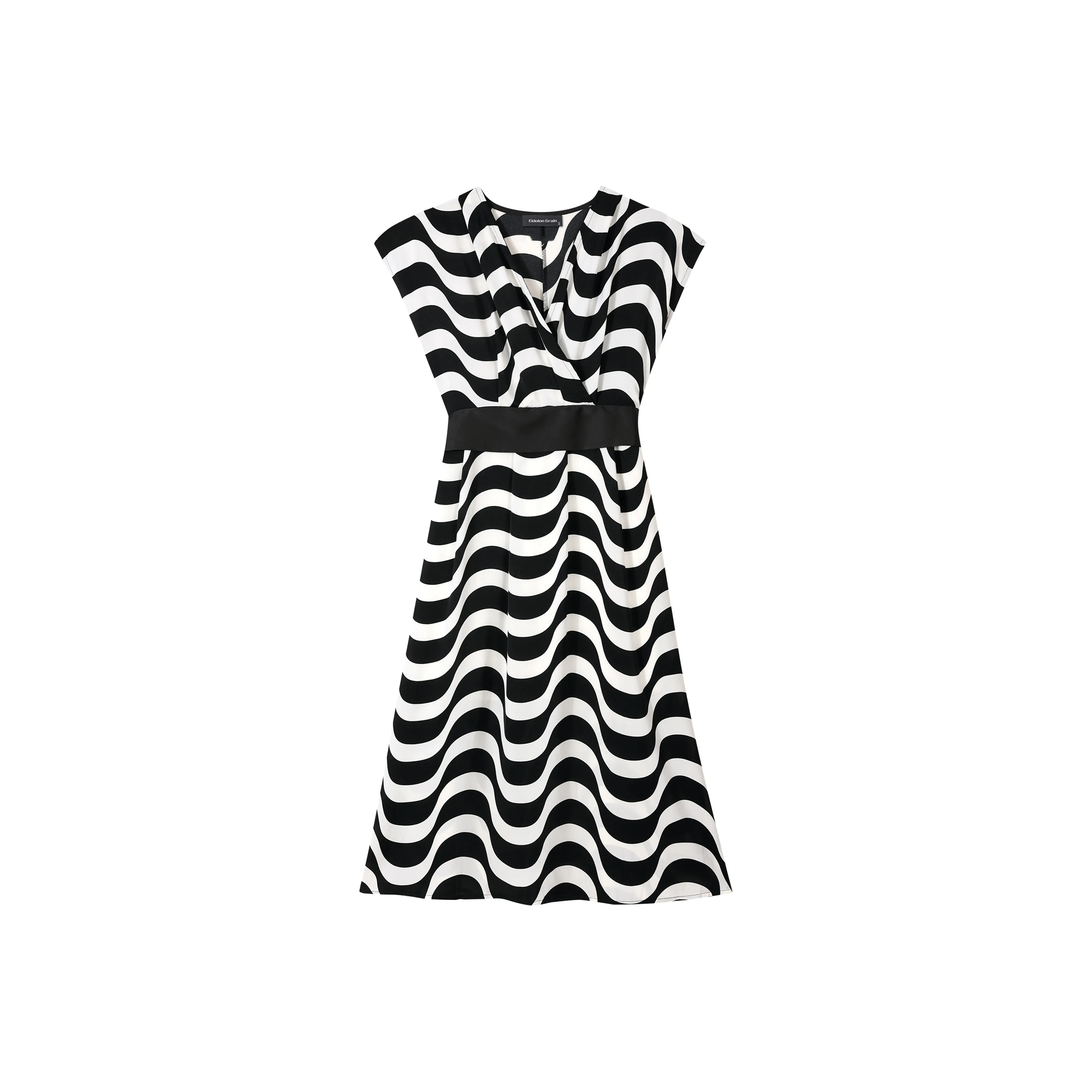 EIDOLON GRAIN Черно-белые полосы Женские Короткие Платья с Рукавами