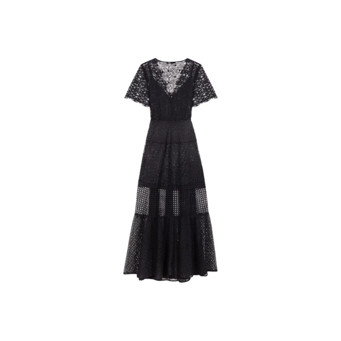 Maje Flared Lace Maxi Dress