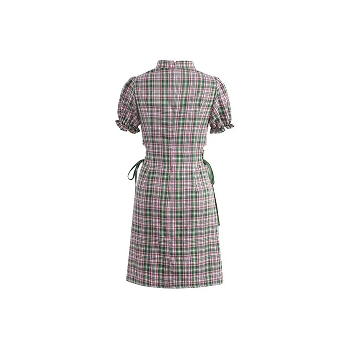 JK&JS Клетчатый Женские Короткие Платья с Рукавами