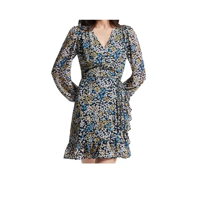 MICHAEL KORS Long Sleeved Dresses Women's Earth Yellow/Blue/White