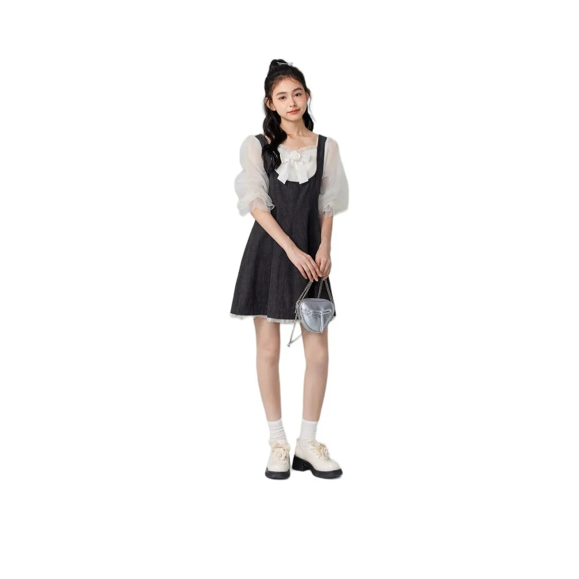 ZIHAN Short Sleeved Dress Women's Denim Black