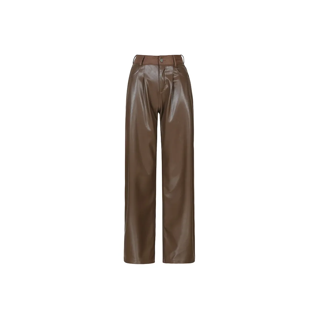 Wen Shan Leather Pants Women's Coffee