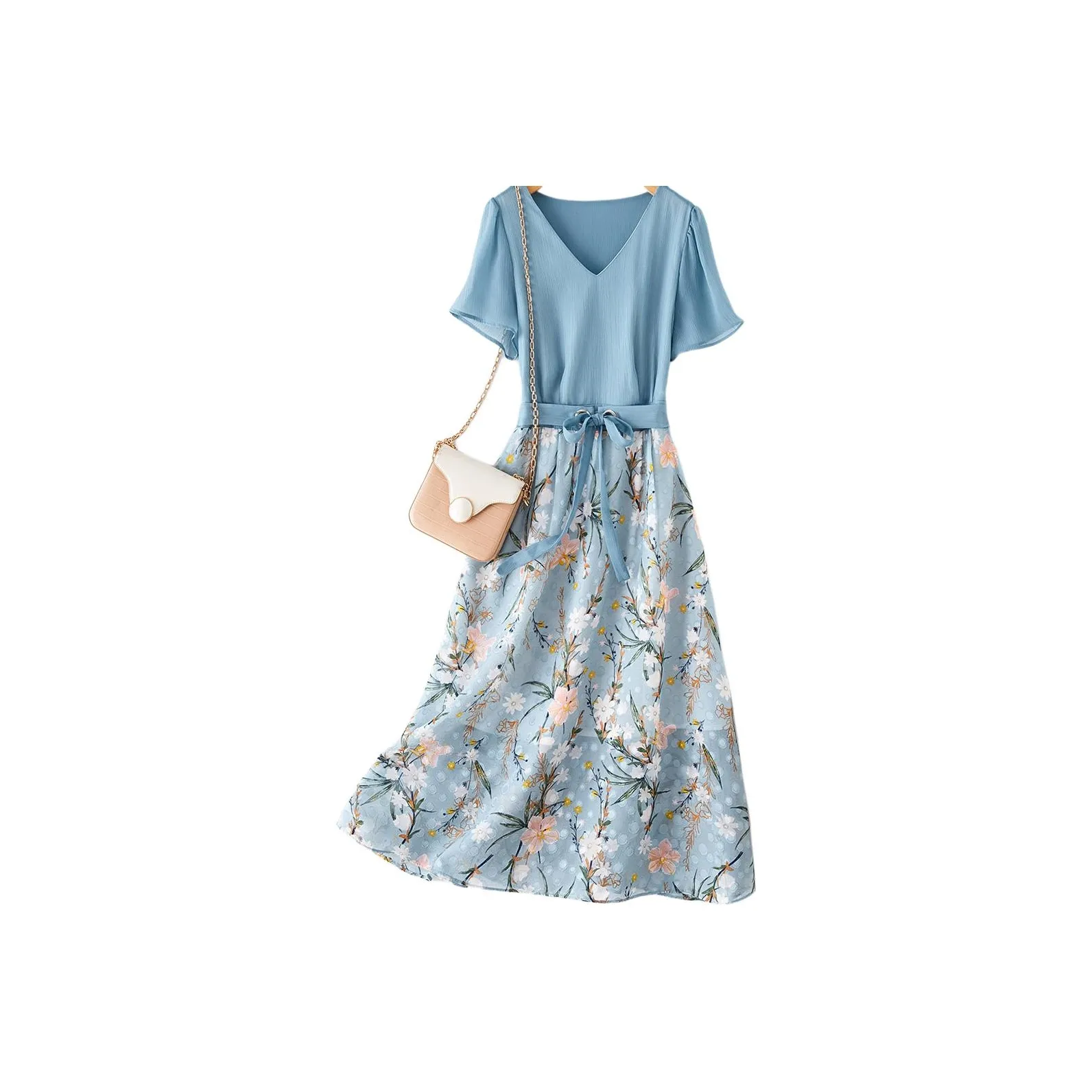 IHIMI Короткий рукав Платье Женское Синее