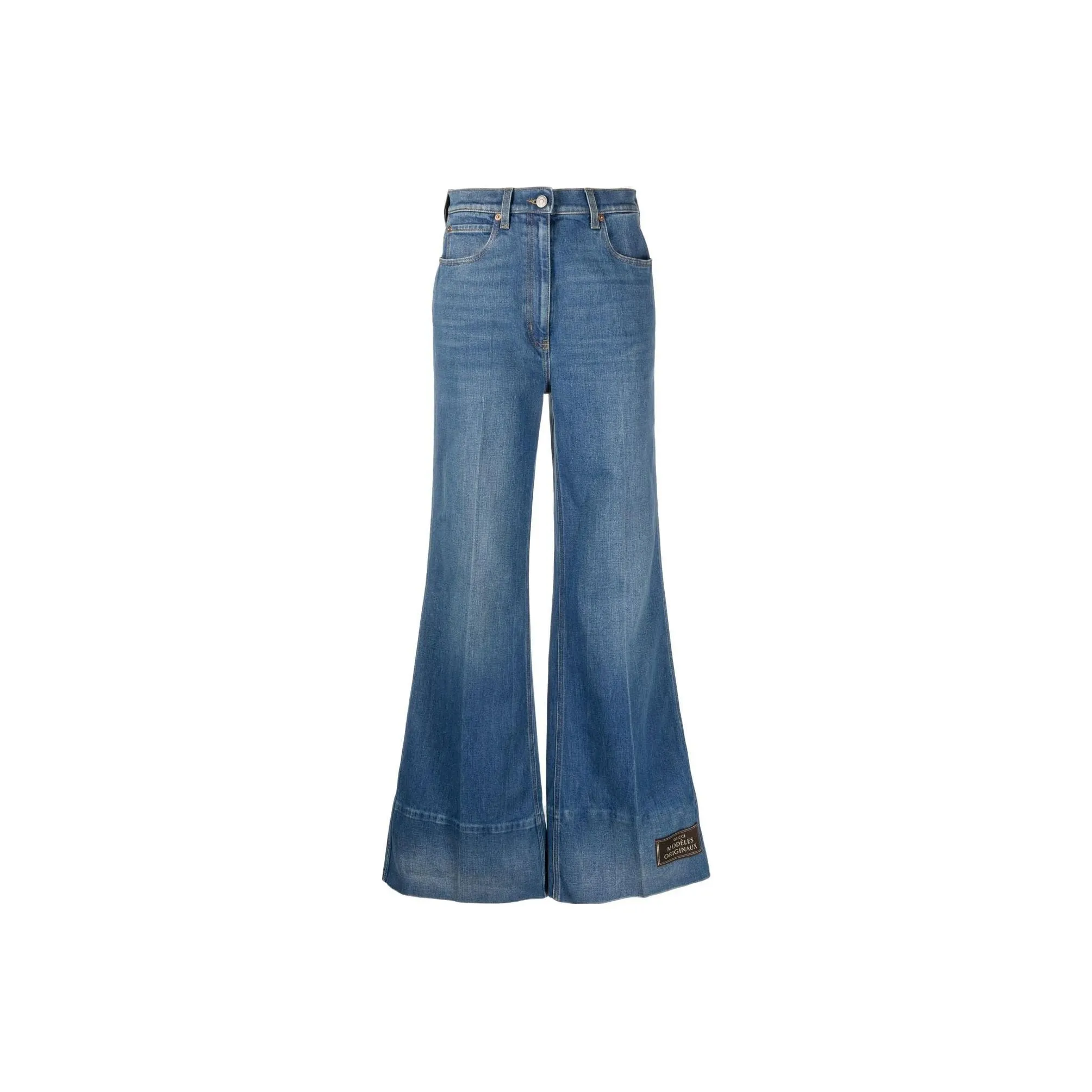 GUCCI Denim Flare GUCCI Label Pants Dark Blue Washed