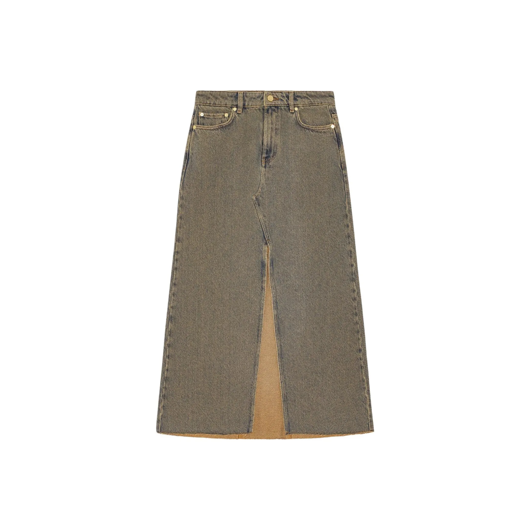 GANNI Деним Длинная Юбка Женская Зеленая