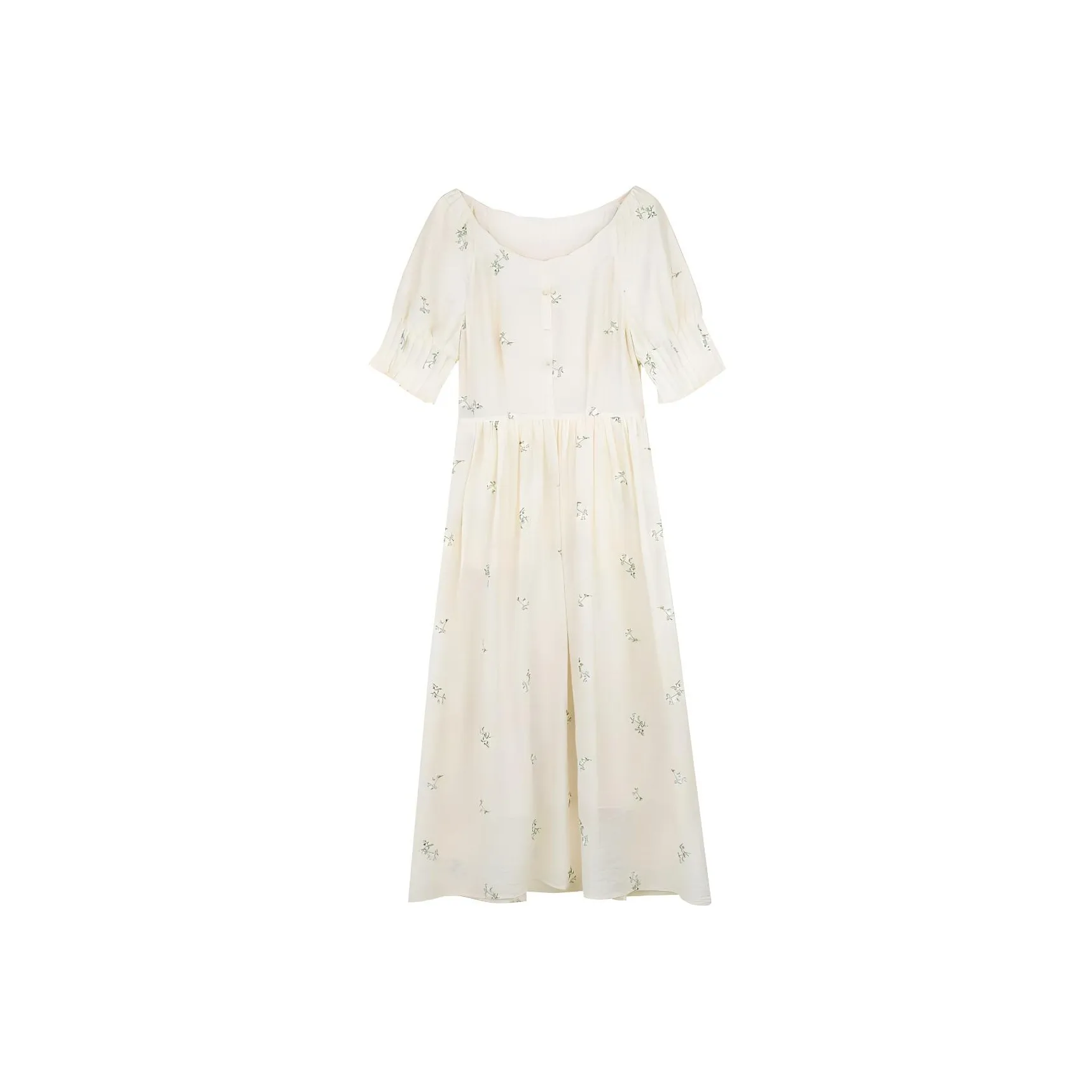 SOLIGHTER Short Sleeved Dress Women's Beige With Green Embroidery
