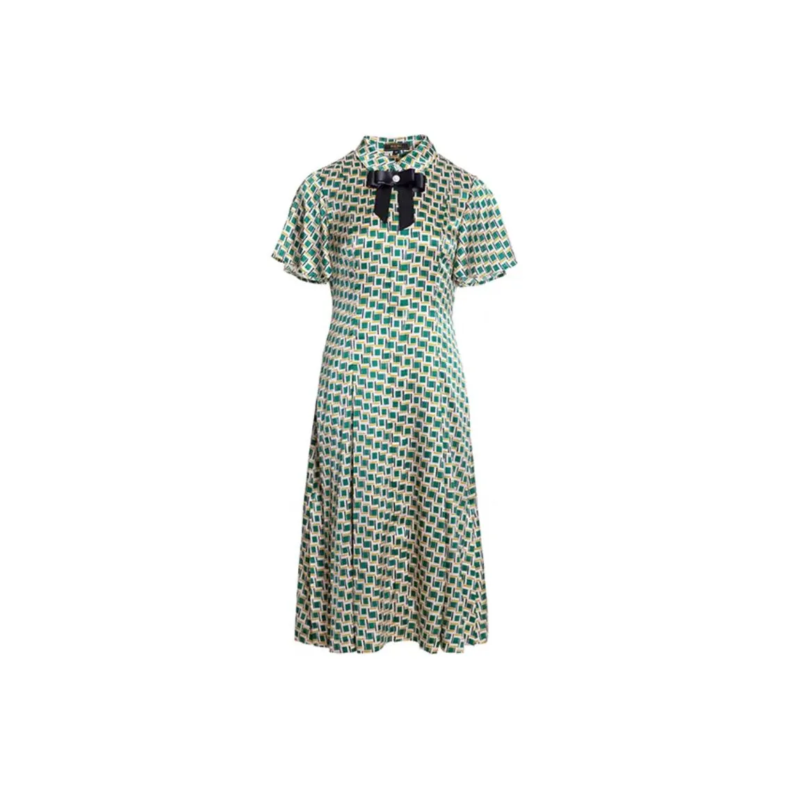 BESIONIA SS22 Short Sleeved Dresses Women's Green Geometric Pattern