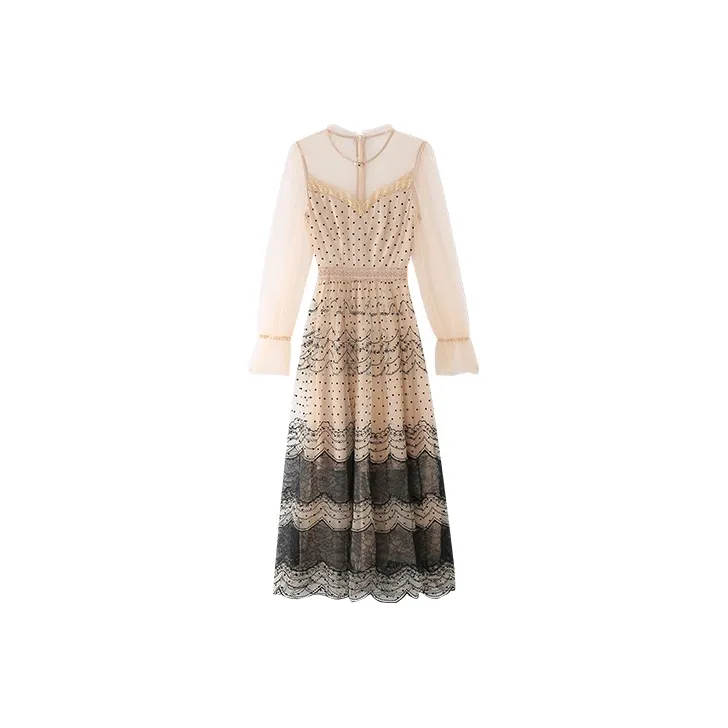 JINYE ORIENTAL A Line Skirt Dress Apricot Black