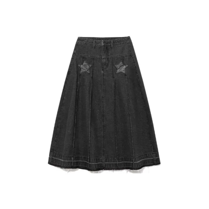 B.Duck Denim Long Skirts Women's Black
