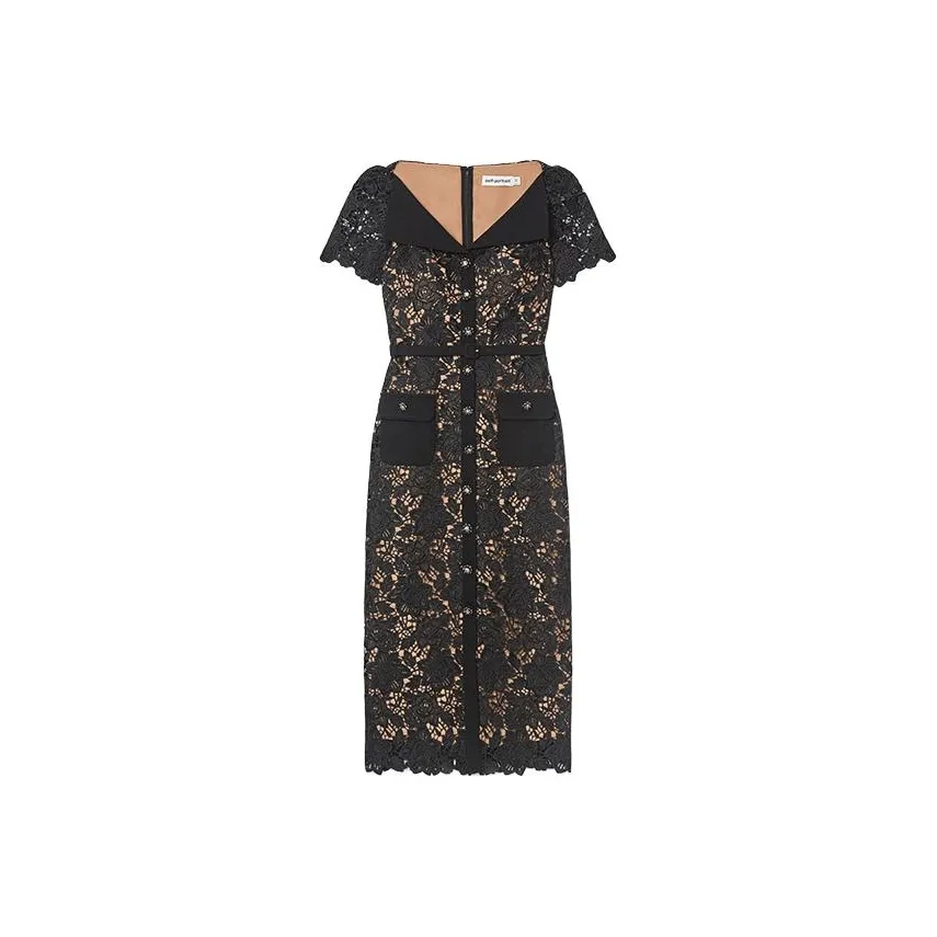 Self Portrait Короткий рукав Платье Женское Классический черный