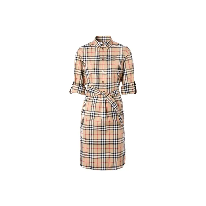 Burberry Vintage Checked Tie Waist Shirt Dress