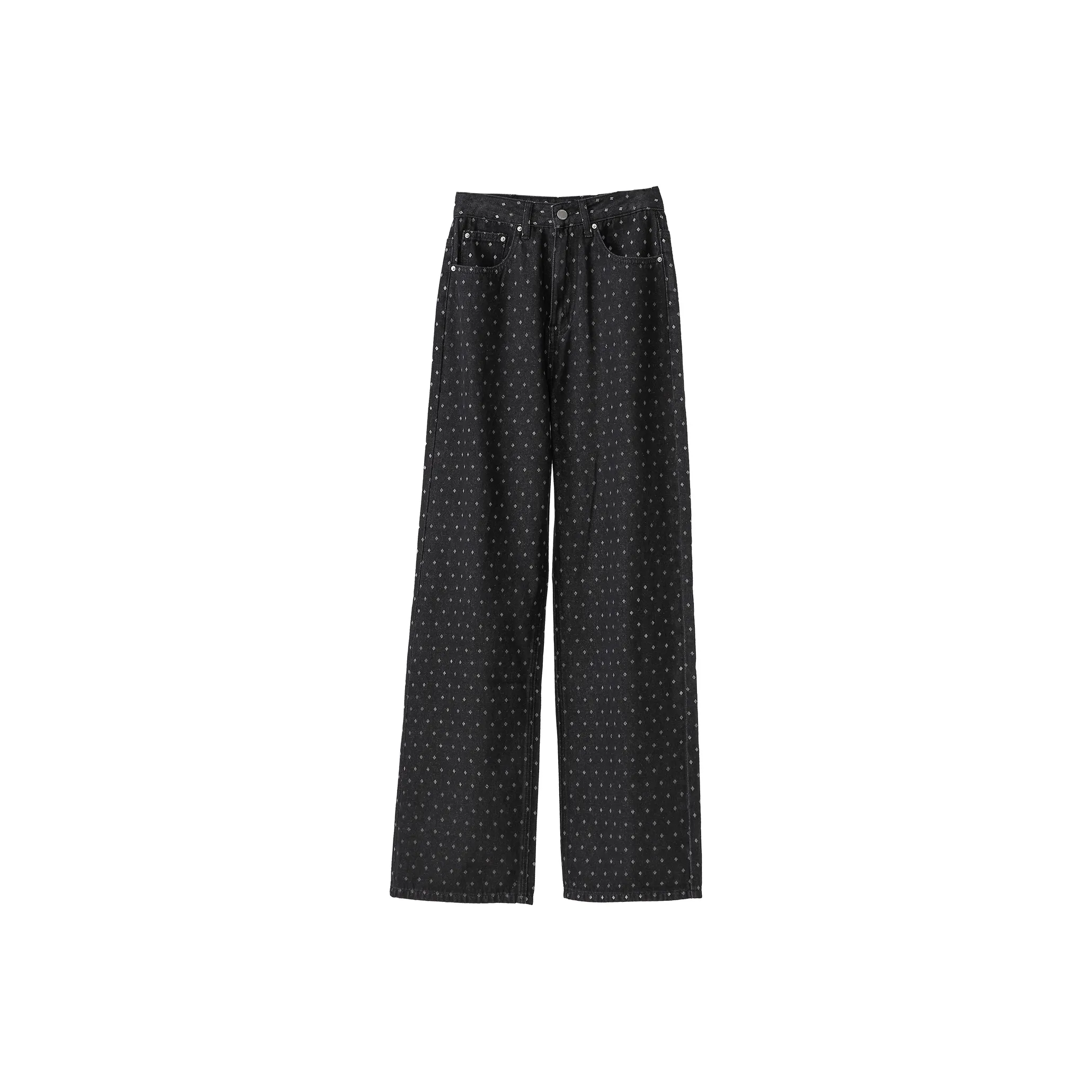 Fstudio Корейский стиль Коммутирование Гороховый узор Тонкий Повседневный Прямой крой Джинсы Женские